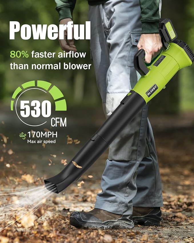 Leaf Blower Cordless | 530 CFM & 170 MPH | 2 Batteries and Fast Charger | 20V Powerful Lightweight Electric Cordless Leaf Blowers for Lawn Care, Yard