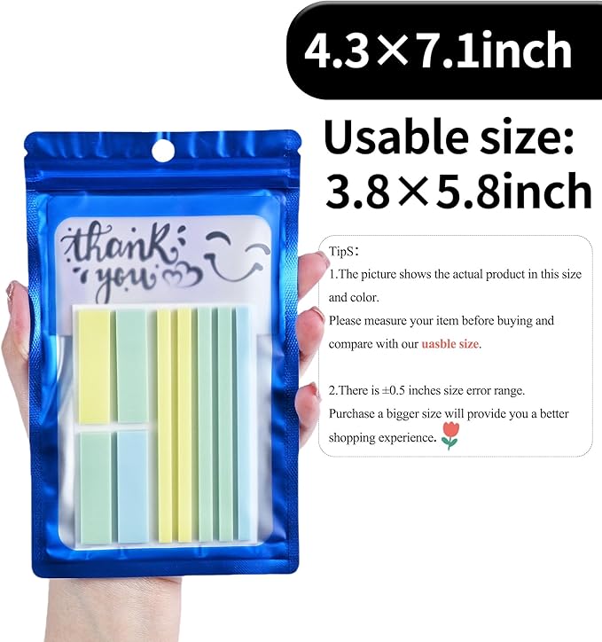 100 Pack Resealable Plastic Bags for Food Storage, Zipper Bags with Clear Front Window, Packaging Pouch for Small Business (Blue, 4.3x7.1 inch)