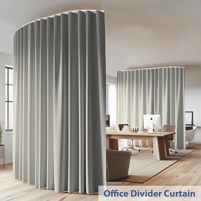 Room Divider Ceiling Mounted Curtains Track Sets Extra Wide Blackout Curtain Flexible Tracks for Bedroom Privacy Partition Separator, 1 Panel Light Grey Drape and White Rail, W10 x H7ft