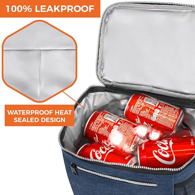 opux Extra Large Insulated Lunch Box Men Women, Lunch Bag for Work, Leakproof Soft Cooler Tote Adult, Lunch Pail, Picnic Beach Collapsible Food Bag with Shoulder Strap, Heather Navy