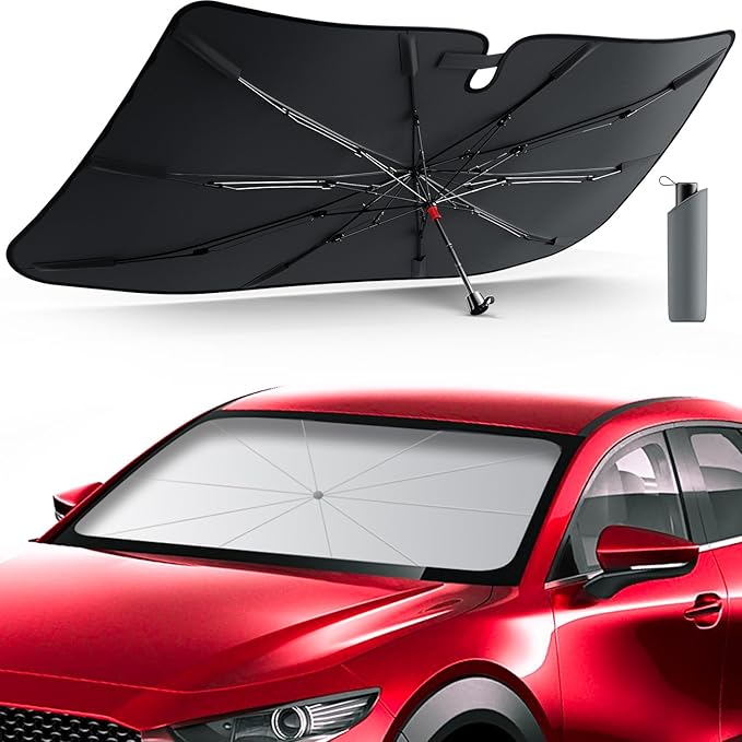 [2025 Updated] Bolamp Car Windshield Sun Shade, [Effective Keep Cool] Spring Structure Umbrella Sunshade for Automobile Windshield, Protect Cars Interior from Sun Rays, Heat Damage - Small