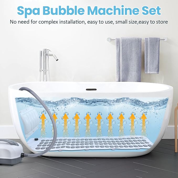 Portable Spa Bubble Bath Mat, Full Body Bubbling Bath Mat with Remote & Pillow, Electric Air Pump & Adjustable Bubble Settings, Bathtub Bubble Machine