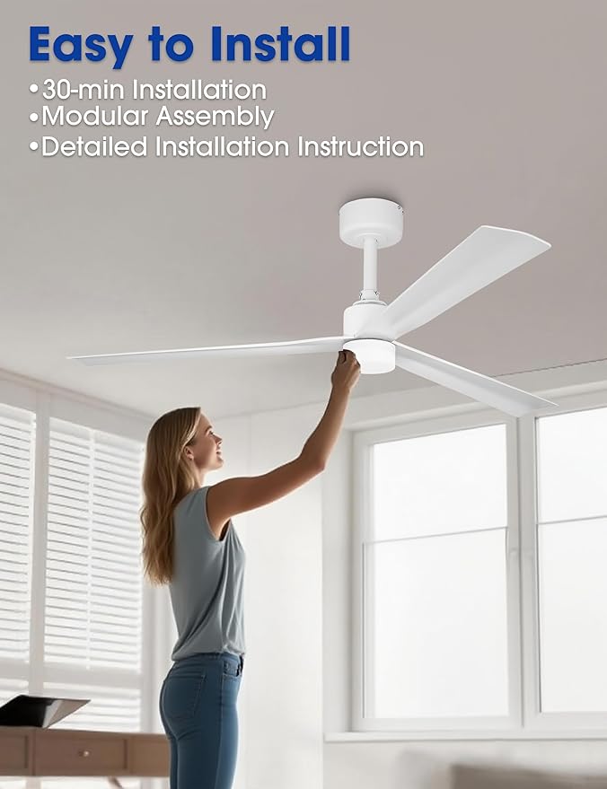 Parrot Uncle Ceiling Fans with Lights and Remote, 50 Inch White Ceiling Fan for Bedroom, Indoor Outdoor Ceiling Fans for Patios Living Room, Reversible DC Motor, 6 Speeds, Timer, Dimmable LED, ETL