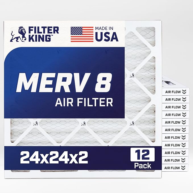 Best 24x24x2 Air Filters | 12 Pack | MERV 8 HVAC Pleated AC Furnace Filters, Protection Against Mold and Pollen, Allergen Reduction | Actual Size (23.38x23.38x1.75)