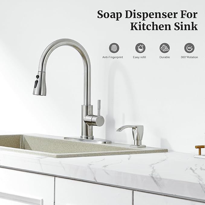 Ultimate Unicorn Kitchen Sink Soap Dispenser, Built in Soap Dispenser for Kitchen Sink, Under Sink Soap Dispenser Brushed Nickel, ABS Plastic, with 13 Ounce Soap Bottle, U-SD001BN