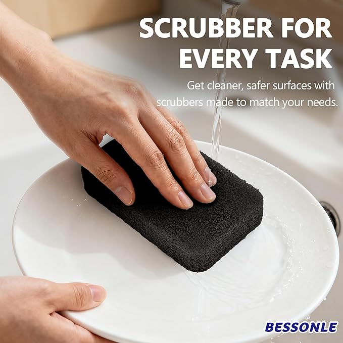 8 Pack Silicone Scrubbing Sponges, Heavy-Duty, Non-Scratch Kitchen Sponges - Reusable, Odor-Free, Perfect as for Cleaning Dishes, Non-Stick, Countertops (Black)