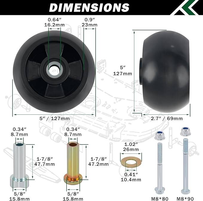 CheeMuii 2 Pack AM125172 Mower Deck Gauge Wheels Kit Lawn Mower Deck Wheels Replace for AM125172 AM124706 210-300 Compatible with John Deere 48", 54", 60", 62“, 72" Deck