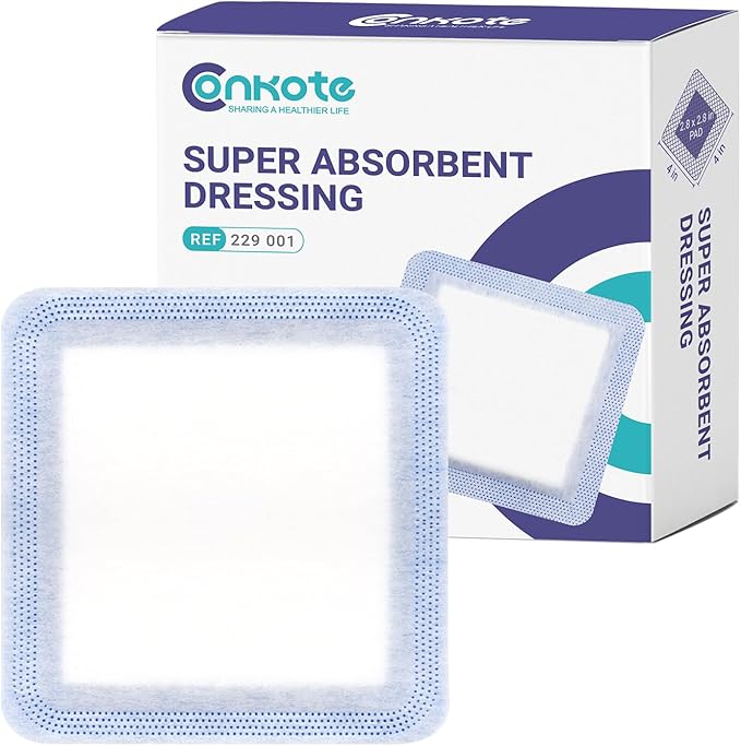 Conkote Super Absorbent Dressing Pads for Wound Care 10 Pack, FSA or HSA 4"x4" Sterile Non-Adhesive Absorbent Bandages, Wound Care Pads for High Exudating Wounds, Ulcer, Surgical, l - ll Degree Burns