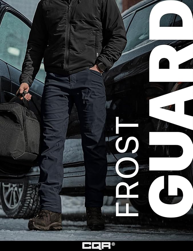 CQR Men's Winter Fleece Lined Pants, Water-Resistant Outdoor Stretch Work Pants, Windproof Casual Pants with Pockets