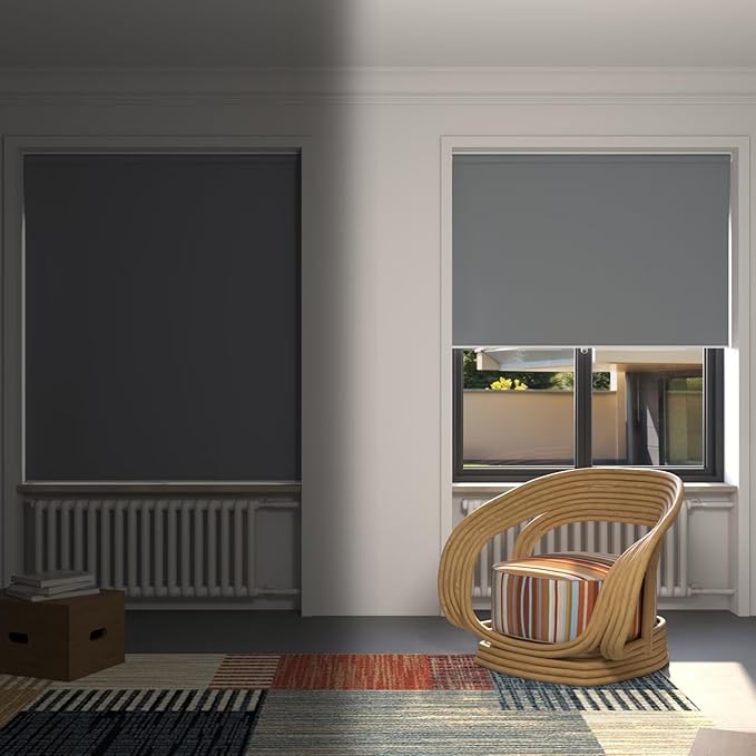 MYshade Blackout Cordless Roller Shades, Room Darkening Free-Stop Roll Up Blinds for Windows, Pull Down Blocking Blind for Home and Office, Easy to Install, 42" X 72", Grey