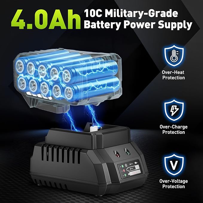 1/2 Cordless Impact Wrench: Max 850nm (630ft-Lbs) Electric Impact Wrench Kit - 20V 4ah Battery, 3-Speed, 4 Sockets, LED Light, Variable Speeds 1/2 Impact Drive for Car Tire, Mower