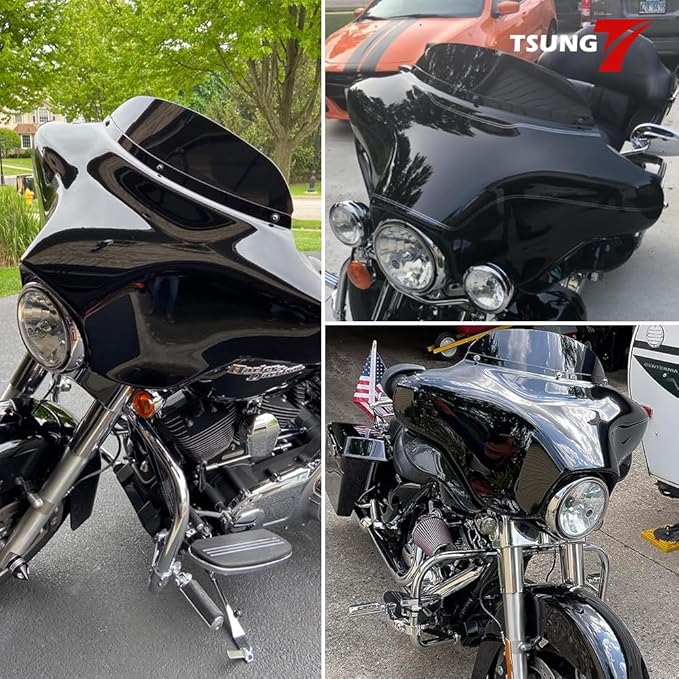 TSUNG 4.5" Black Round Windshield Batwing Windscreen Fit for 1996-2013 Touring-Style & Bagger-Style Motorcycles (Fit 96-13 Black, 4.5inch)
