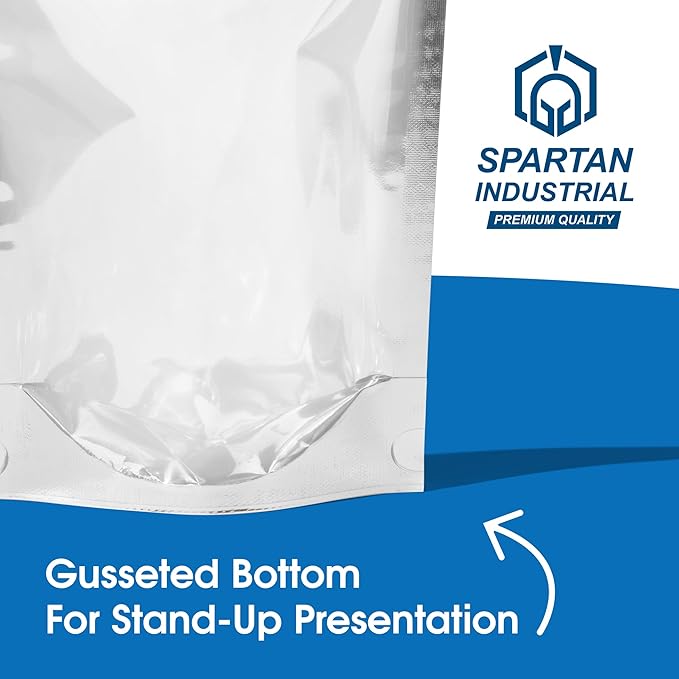 Spartan Industrial - 6" X 9" Aluminum Resealable Stand-Up Pouch Bags - Pack of 100 Smell-Proof Heat Seal Bags for Cookies, Candy Packaging, Bath Salts, and More