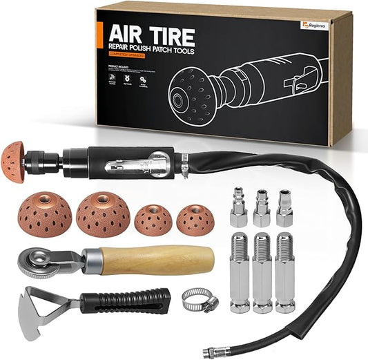 Air Tire Repair Polish Patch Tools - 2500RPM Low-Speed Buffer with Tungsten Carbide Wheel, Inner Liner Scraper & Patch Roller | Complete Polish & Patch Tool Set for Air Tires