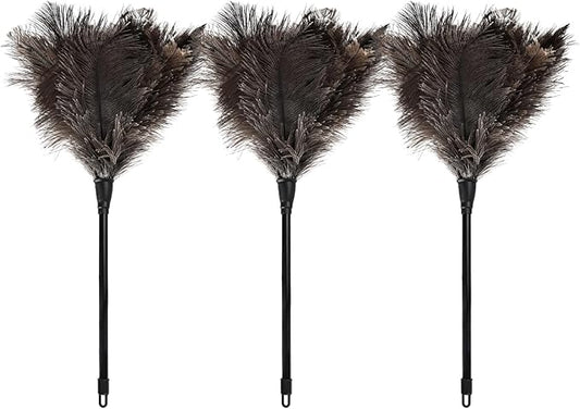 Ostrich Feather Duster – Reusable, Anti-Static Design for Cleaning Delicate Items, Antiques, Electronics, and More, 3-Pack, 15-Inch – Perfect for Home, Office, and Car