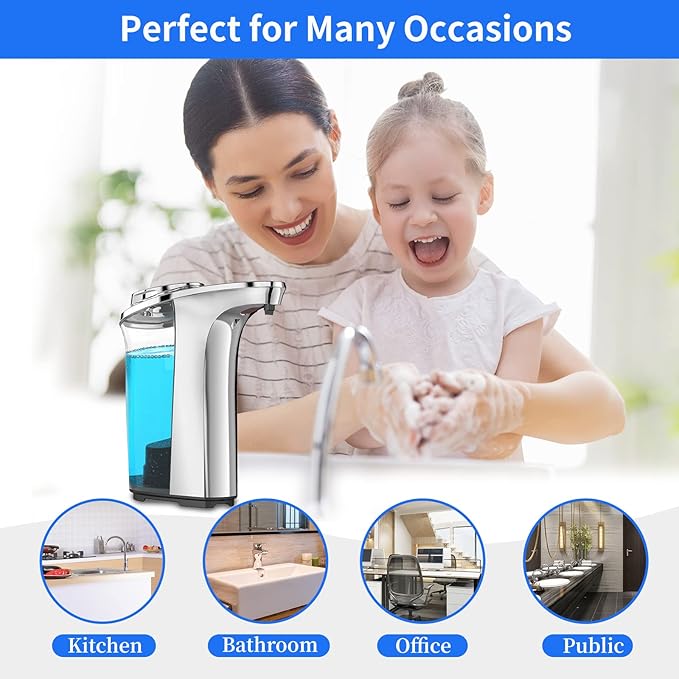 FKWin 17oz Automatic Liquid Soap Dispenser, Touchless Battery Operated Hand Soap Dispenser with 5 Adjustable Soap Dispensing Levels, Perfect for Commercial or Household Use, Fit for Bathroom Kitchen