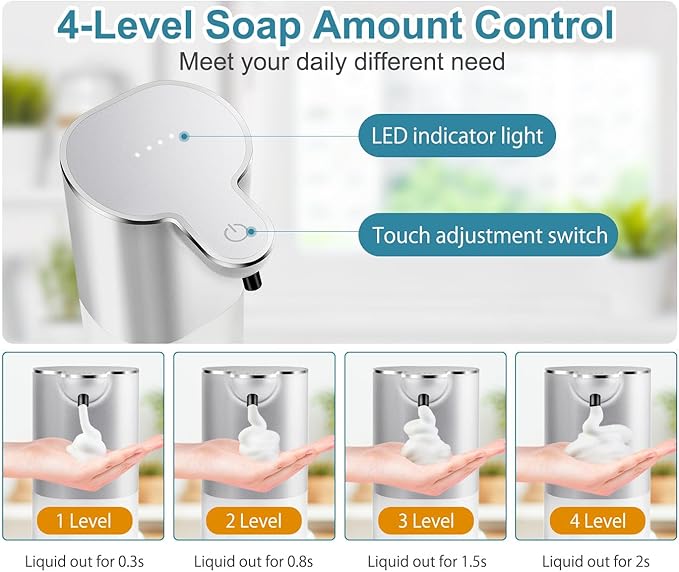 Soap Dispenser, Automatic Foaming Soap Dispenser with 4 Adjustable Volume Control, Touchless Rechargeable Hands Free Auto Dispenser for Kitchen, Bathroom, Hotel, Restaurant,13.5oz/ 400ml