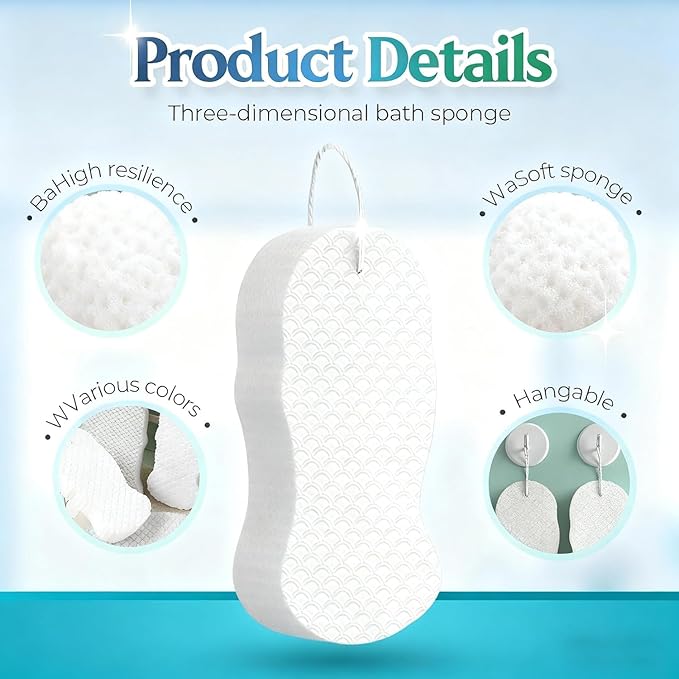 Magic Exfoliating Bath Sponge, 2026 Upgraded 3D Super Soft Exfoliating Bath Sponge Magic Exfoliating Body Scrubber, Shower Brushes for Adults Women and Men (A-3PCS)