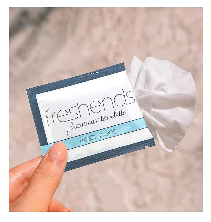 Freshends Luxurious Towelette Bundle - For Sensitive Skin - Ideal for Hotels, Airbnb, Clubs, Bars, and Weddings - Flushable Wipes- Fresh Scent- Travel Sized Wet Wipes - 100 Count Pack (Gray)