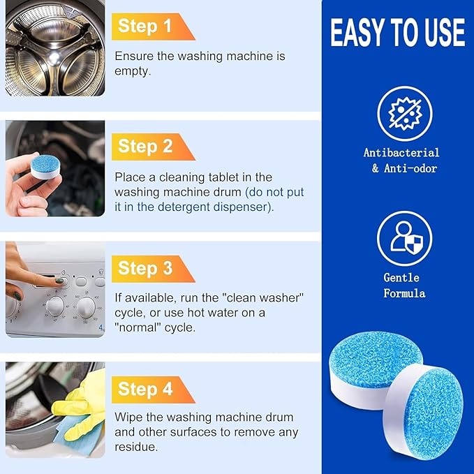 Washing Machine Cleaner Tablets 40Pcs Deep Cleaning Tablets, Compatible with HE, Top & Front Load, Deep-Clean Action – Removes residue & neutralizes odors