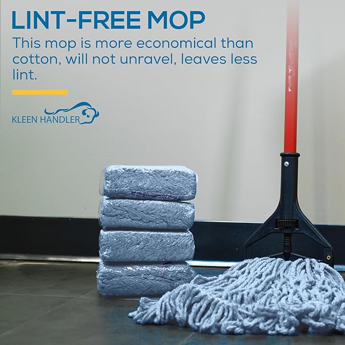 KLEEN HANDLER General Cleaning Mop Heavy Duty Commercial Replacement, Wet Industrial Blue Cotton Looped End String Head Refill (Pack of 3)