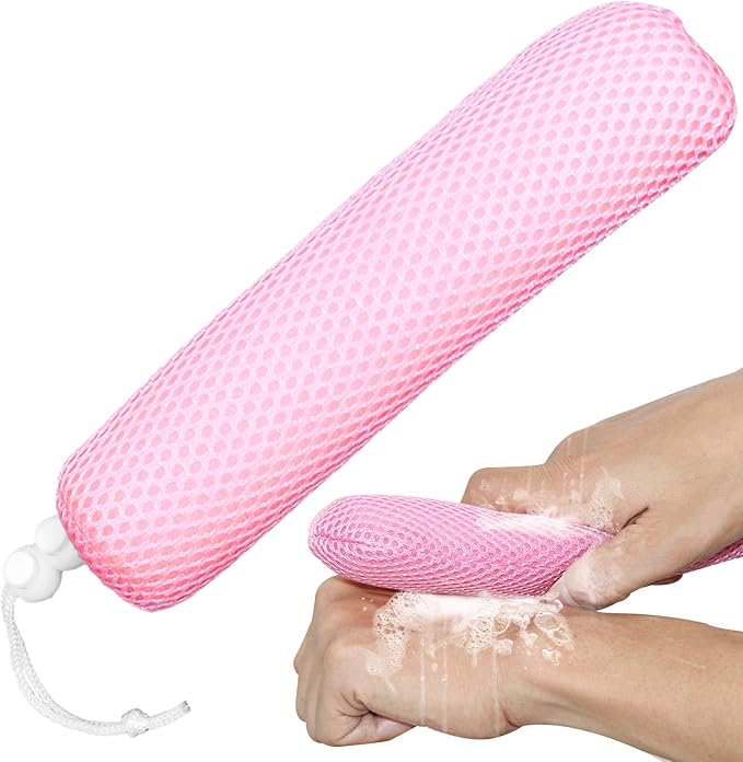 Bath Brush Head with Sponge,Back Scrubber Bath Mesh Bath Body Brush Head for Elderly Aid Bathing and Shower (Blue Head)