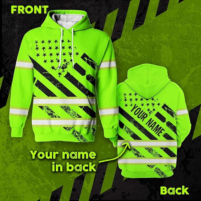 Color US Flag High Visibility Hoodie for Men Women Reflective Tapes Safety Workwear for Worker Runner Patriotic