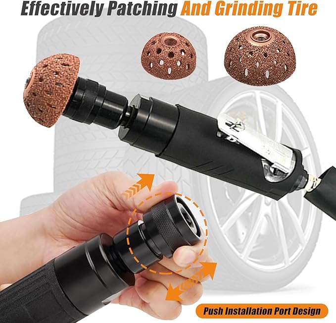 Tire Repair Kit, Tire Repair Polish Patch Tools, Include 3000rpm Low Speed Air Tire Buffer Tire Patch Roller Tire Inner Liner Scrapper Tungsten Steel Buffing Wheel 38mm 55mm