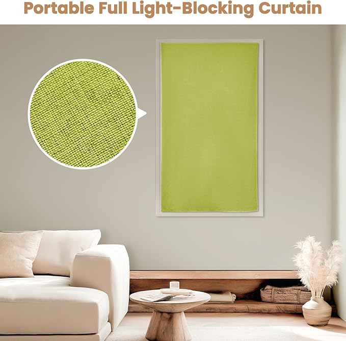 100% Blackout Curtain,Adhesive Curtain,Black Out Window Cover No Drilling Travel Kit,Perfect for Media Rooms, Dormitories and Renters (Fruit Green - W35 × L60 in)