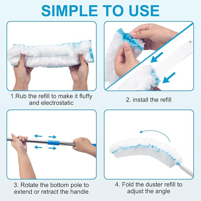 Kefanta Duster Heavy Duty Dusting Kit,5.5 ft Long Extendable Handle with 12 Disposable Microfiber Duster Refills for Home Cleaning, Ceiling,Fan, Blind,Window |Traps 5X More Dust Than Feather Dusters