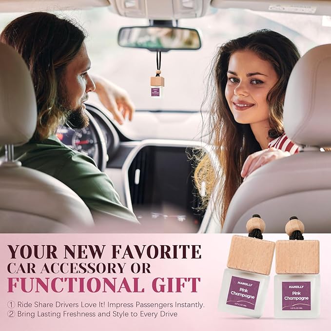 Car Air Freshener Hanging 2 Pack – Pink Champagne Car Freshener Diffuser, Fall Car Air Freshener for Women and Men, Lasting up to 45 Days.0.27 FL OZ/8ML