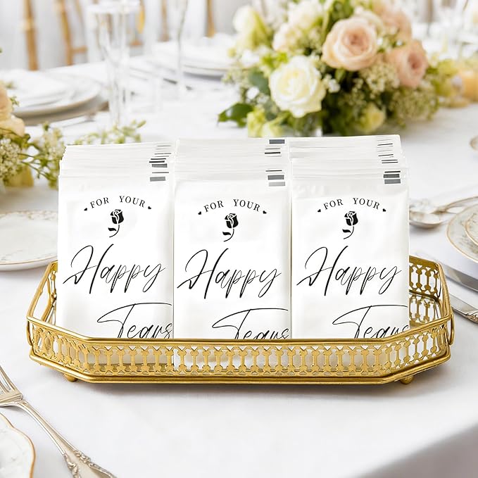 Ocmoiy 100 Pack Happy Tears Tissues for Wedding, 3 Ply Wedding Tissue Packs For Guests, Bulk Individual Facial Pocket Tissues for Wedding Party Favors Travel Graduation Celebration