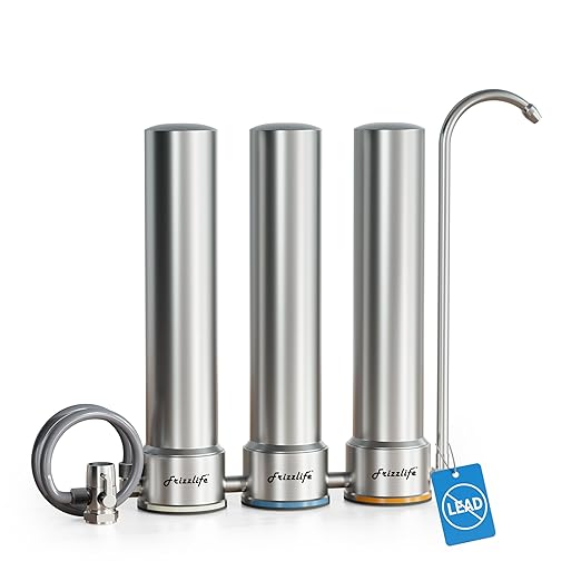 Frizzlife TS99 Countertop Water Filter System, NSF 42&372 Certified 9-Stage Stainless Steel Faucet Water Filtration, 0.5 Micron Elements Reduces 99.99% Lead, Chlorine, Heavy Metals, Bad Taste & Odor