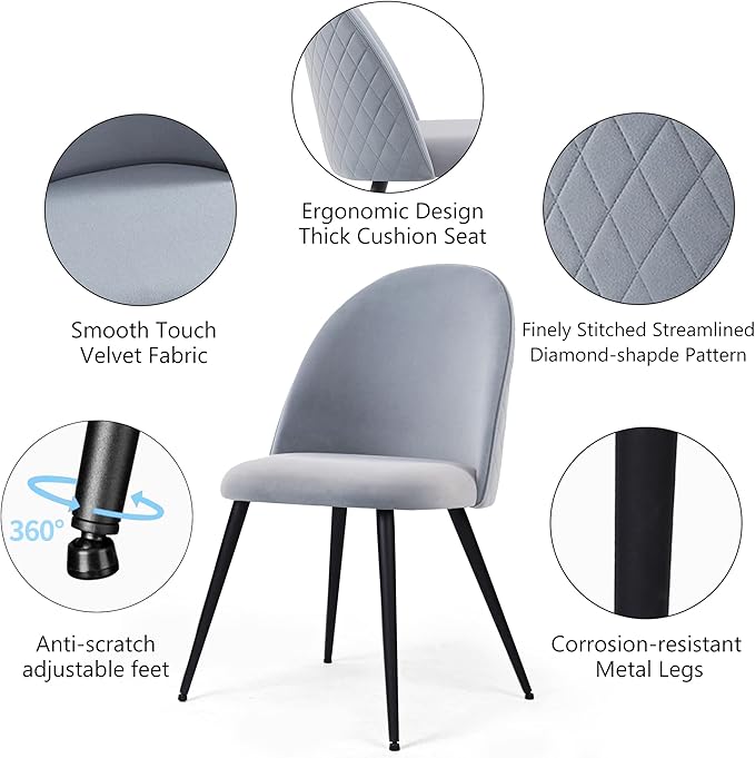 5-Pieces Kitchen Dining Table Set for 4,Unique Design Live Edge Dining Table with Thick Tabletop & 4 Grey Velvet Dining Chair Upholstered Set with Stable Metal Legs for Restaurant,Dining Hall