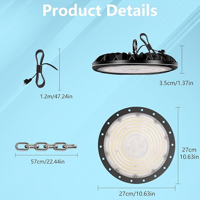 8 Pack LED High Bay Light 300W 30000LM, UFO LED Shop Light with 4ft Plug Cable, 6500K Commercial Bay Lighting, IP65 Waterproof for Warehouse Workshop