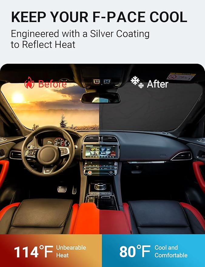 Proadsy Upgrade Front Windshield Sun Shade Foldable Sunshade Protector Custom Fit for Jaguar F-Pace 2016-2024 2025 F Pace SUV Accessories