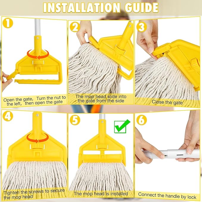 Commercial Mop Handle Heavy Duty,60" Industrial Mop Stick,Wet Mops Head Replacement Holder for Professional/Industrial Floor Cleaning, Yellow