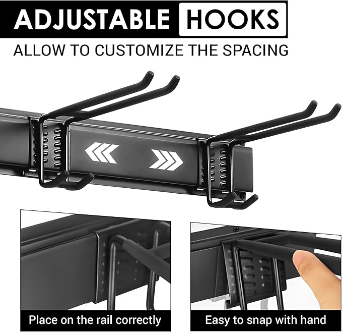 FELLER 9-Piece Garage Slatwall Hook Kit – 6 Double Utility Hooks + 3 Mounting Plates (16" O.C., 50" Total Width) – Extra Heavy Duty Slat Wall Hanger Holder Set for Tools