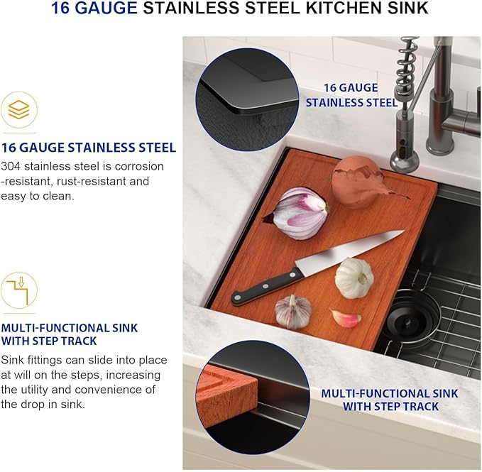 Dcolora 23 Inch Black Kitchen Sink Undermount Wet Bar Sink Workstation Single Bowl Stainless Steel Nano PVD Coating Small Kitchen Sinks,DC-UW6723