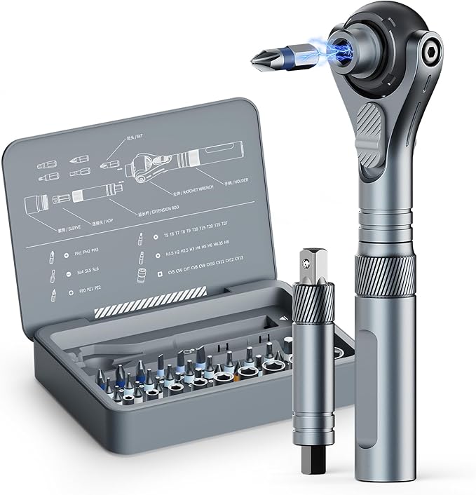 ATuMan RS2 40 In 1 Screwdriver Set, Multi Ratchet Screwdriver Set Magnetic Quick-Release S2 Steel Bit with Case 45-Tooth 1/4 Small Ratchet Kit for Diy/Auto/Home/Repair