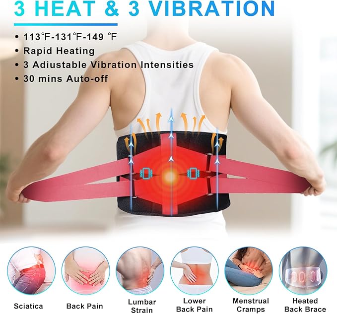 Cordless Heating Pad with Massager for Back Pain Relief, 10000mAh Quiet Lower Back Massager with 3 Heat 3 Vibration, Portable Heated Massage Pad Birthday Gifts for Dad Mom, Pink