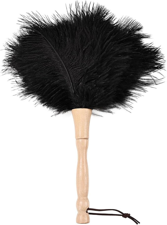 Ostrich Feather Duster 12 Inch Handheld Duster Supplies, Wooden Handle Feather Duster for Cleaning Keyboard Home Car Office (Black)