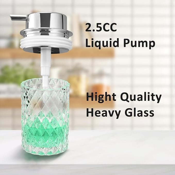Bathroom Glass Soap Dispenser with Durable Rust-Proof Plastic Liquid Pump (Can't Foam) Hand Lotion Dispenser Antislip Shampoo Kitchen 10oz