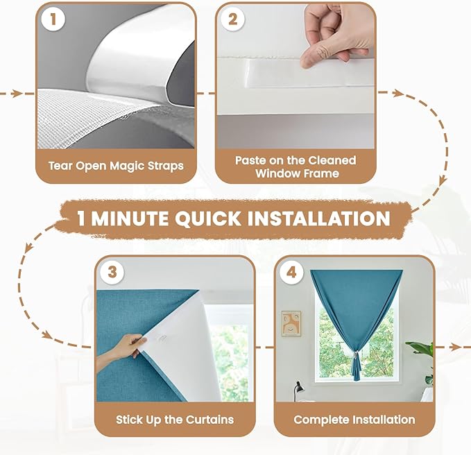 100% Blackout Curtain,Adhesive Curtain,Black Out Window Cover No Drilling Travel Kit,Perfect for Media Rooms, Dormitories and Renters (Stone Blue - W35 × L60 in)