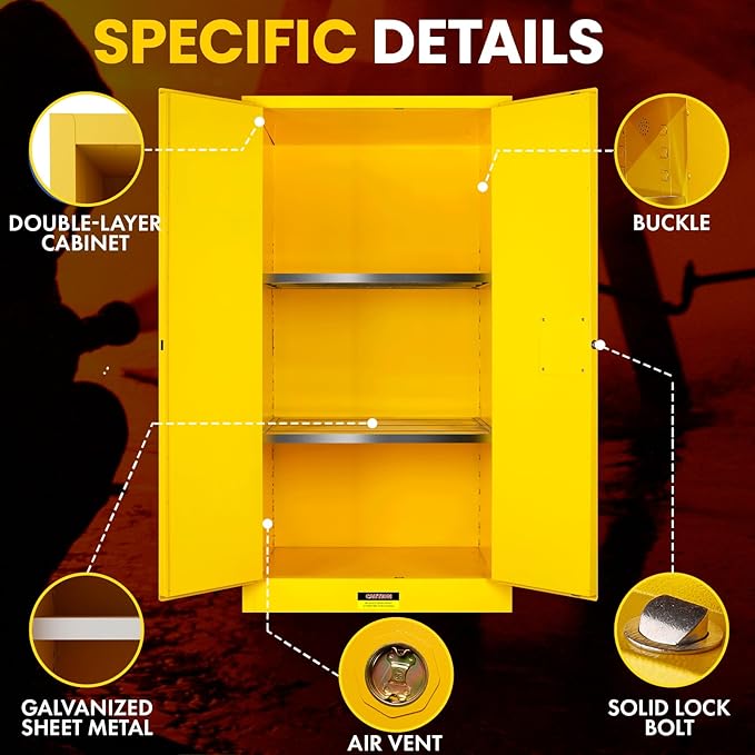 EQUCKKY Flammable Storage Cabinet 34"x34"x65", 90 Gallon Chemical Safety Cabinet with Adjustable Shelf, Thickened Galvanized Steel Fireproof Cabinet for Flammable Liquids, Industrial & Commercial Use