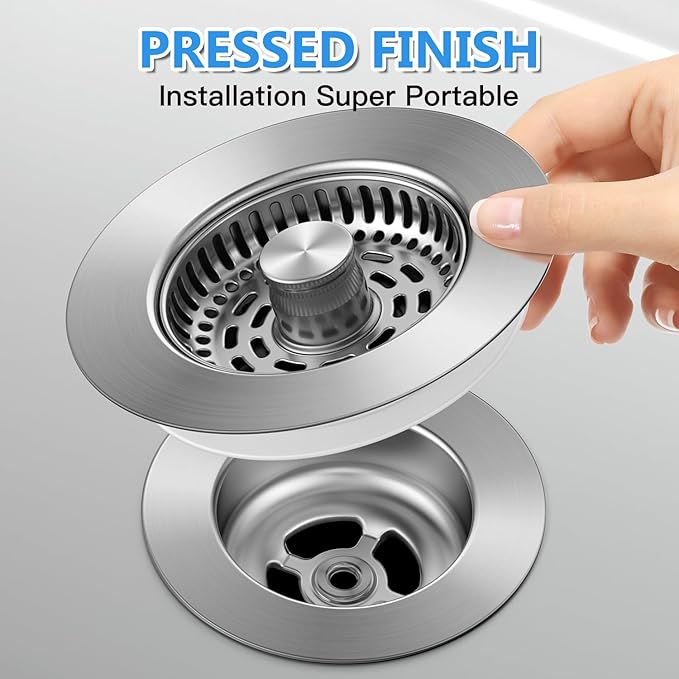 3-in-1 Stainless Steel Kitchen Gadget, JOMST Kitchen Sink Drain Strainer – Fast Drain, Water-Saving Stopper & Odor Blocker, 10,000 Pop-Up Tested, Fits Standard 3½″ Sink Drains