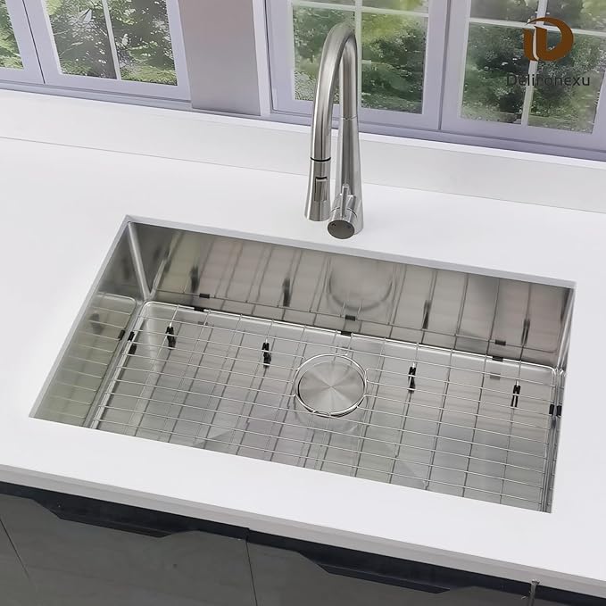 32-Inch Undermount Kitchen Sink - Delironexu 16 Gauge Stainless Steel Kitchen Sink undermount, 32''x19'' Undermount sink Single Bowl with Brushed Finish and 4 Accessories, Modern Design