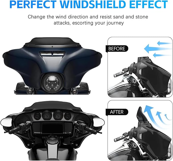 DREAMIZER Wave Windshield Windscreen,Specific Fit Motorcycle Windshield, PC Wind Deflector Compatible with Harley Touring Electra Street Tri Glide 1996 - 2013 (Black 8inch)