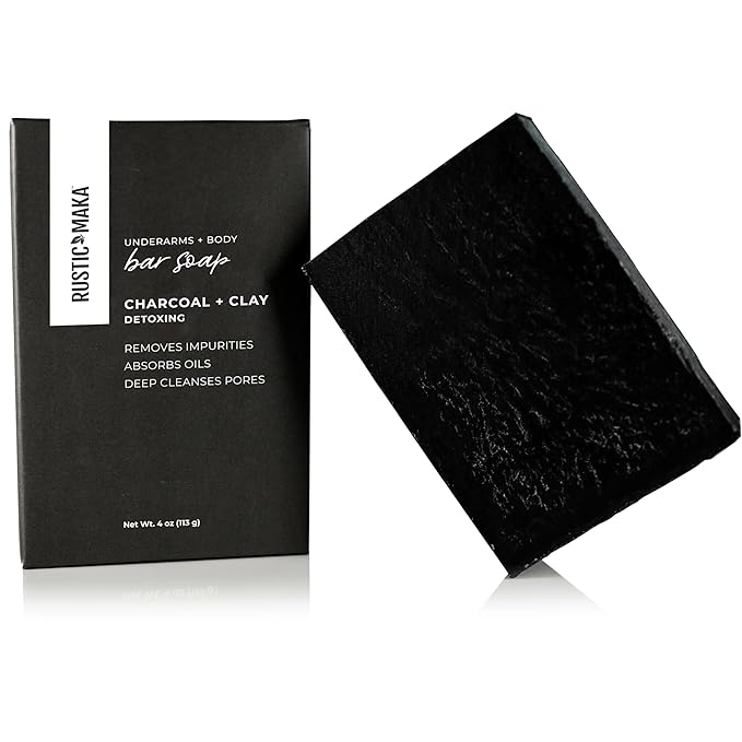 Rustic Maka Deep Cleansing Charcoal & Clay Soap Bar – Activated Charcoal Face & Body Soap for Acne-Prone, Oily, and Sensitive Skin – Kaolin Clay Formula for Pore Cleansing & Oil Control