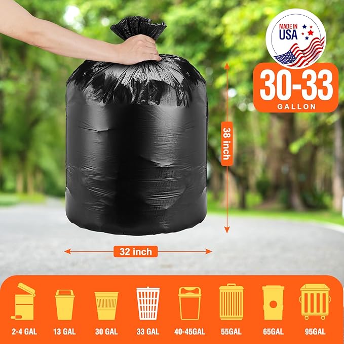 Delxo 33 Gallon Black Trash Bags,0.6 Mil, 752000 Count